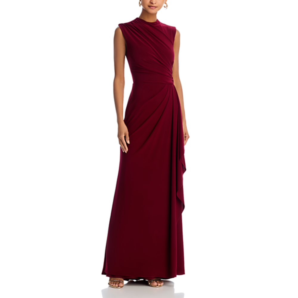 AQUA NWT Burgundy Draped Maxi Dress in Red